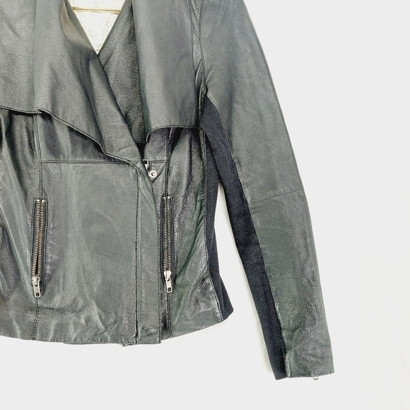 Cartonnier Black Leather Asymmetric Zip Up Moto Metall Leather Jacket P2948 - Picture 3 of 7